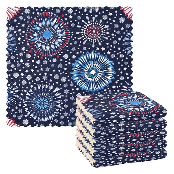 Yayeee 6 Pack Kitchen Dishcloths for Washing Dishes Soft Absorbent Microfiber Towels, Blue Fireworks Pattern
