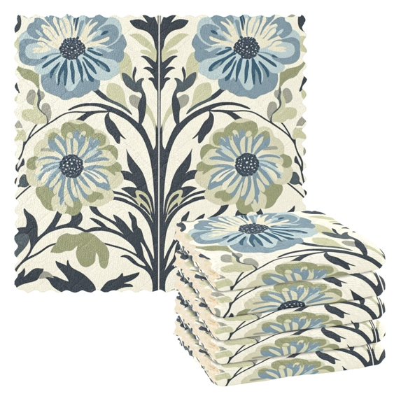 Yayeee 6 Pack Kitchen Dish Cloths Set for Washing Soft Drying Absorbent Microfiber Towels, Blue Floral Pattern