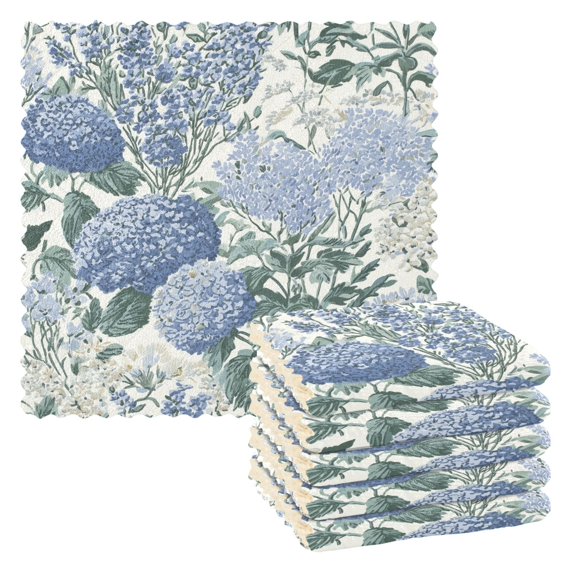 Yayeee 6 Pack Kitchen Dish Cloths Set for Washing Soft Drying Absorbent Microfiber Towels, Blue Hydrangeas Pattern
