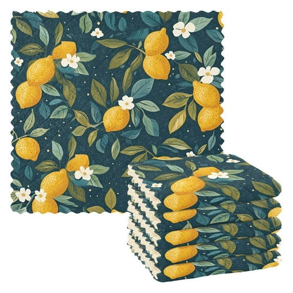 Yayeee 6 Pack Kitchen Dishcloths for Washing Dishes Soft Absorbent Microfiber Towels, Blue Lemons
