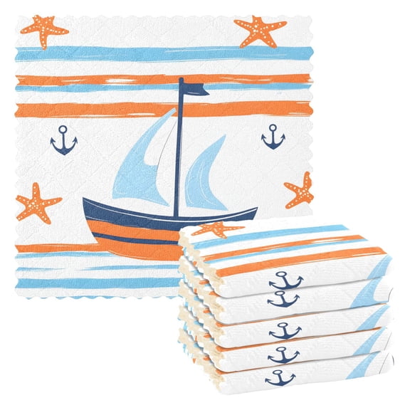 Yayeee 6 Pack Kitchen Dishcloths for Washing Dishes Soft Absorbent Microfiber Towels, Blue Nautical Pattern