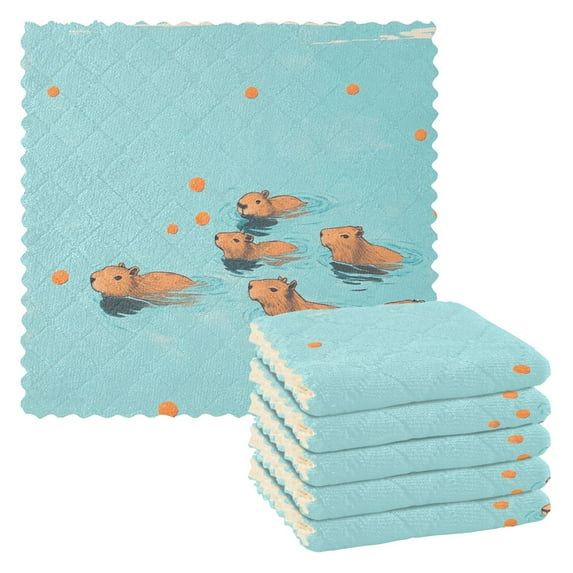 Yayeee 6 Pack Kitchen Dishcloths for Washing Dishes Soft Absorbent Microfiber Towels, Capybara Splash
