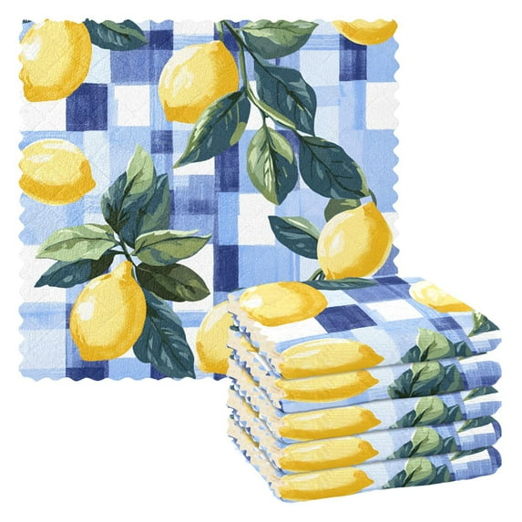 Yayeee 6 Pack Kitchen Dishcloths for Washing Dishes Soft Absorbent Microfiber Towels, Cartoon Lemon Leaves