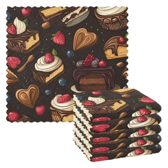 Yayeee 6 Pack Kitchen Dishcloths for Washing Dishes Soft Absorbent Microfiber Towels, Chocolate Cakes