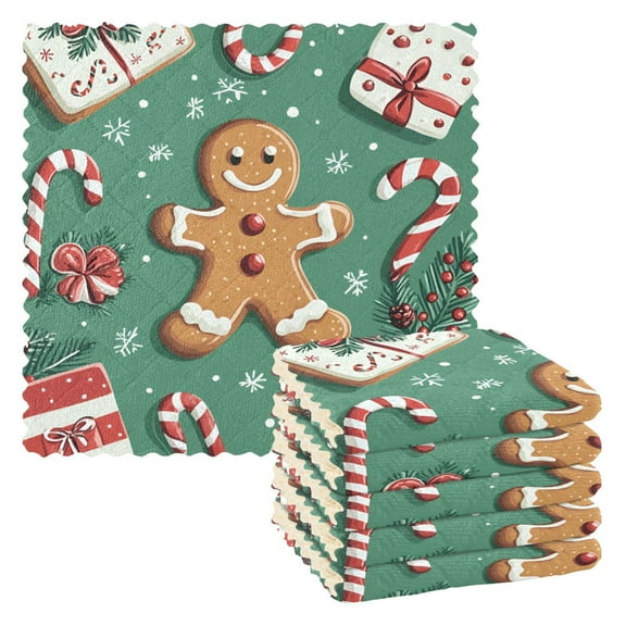 Yayeee 6 Pack Kitchen Dishcloths for Washing Dishes Soft Absorbent Microfiber Towels, Christmas Gingerbread