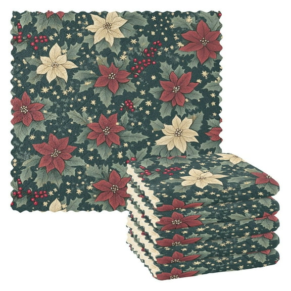 Yayeee 6 Pack Kitchen Dishcloths for Washing Dishes Soft Absorbent Microfiber Towels, Christmas Holly Leaves