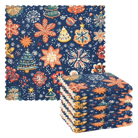 Yayeee 6 Pack Kitchen Dish Cloths Set for Washing Soft Drying Absorbent Microfiber Towels, Christmas Splendor