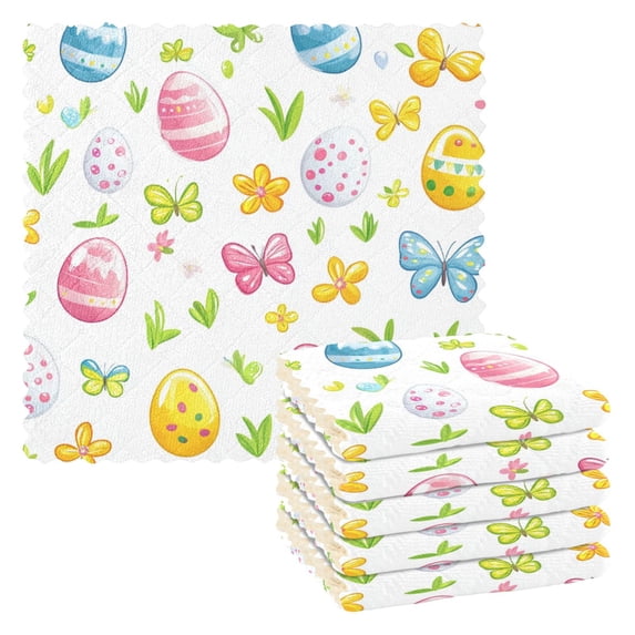 Yayeee 6 Pack Kitchen Dish Cloths Set for Washing Soft Drying Absorbent Microfiber Towels, Colorful Easter Eggs