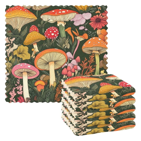 Yayeee 6 Pack Kitchen Dishcloths for Washing Dishes Soft Absorbent Microfiber Towels, Colorful Mushroom