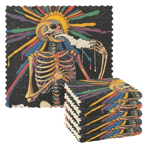 Yayeee 6 Pack Kitchen Dish Cloths Set for Washing Soft Drying Absorbent Microfiber Towels, Colorful Skeleton Sun