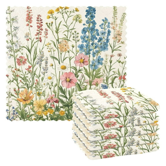 Yayeee 6 Pack Kitchen Dishcloths for Washing Dishes Soft Absorbent Microfiber Towels, Colorful Wildflowers