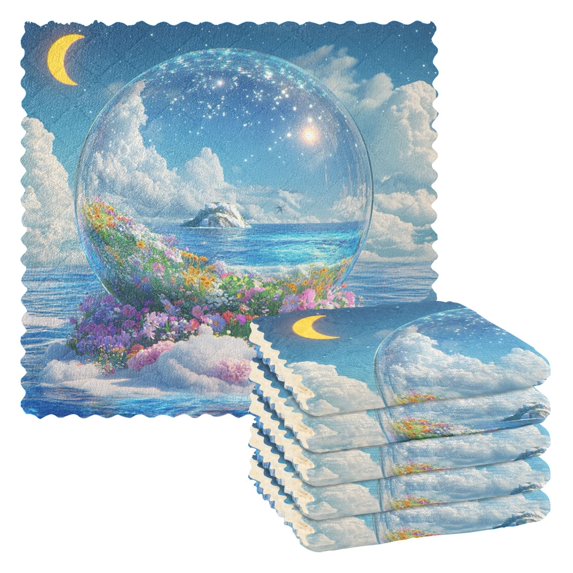 Yayeee 6 Pack Kitchen Dish Cloths Set for Washing Soft Drying Absorbent Microfiber Towels, Crystal Ocean