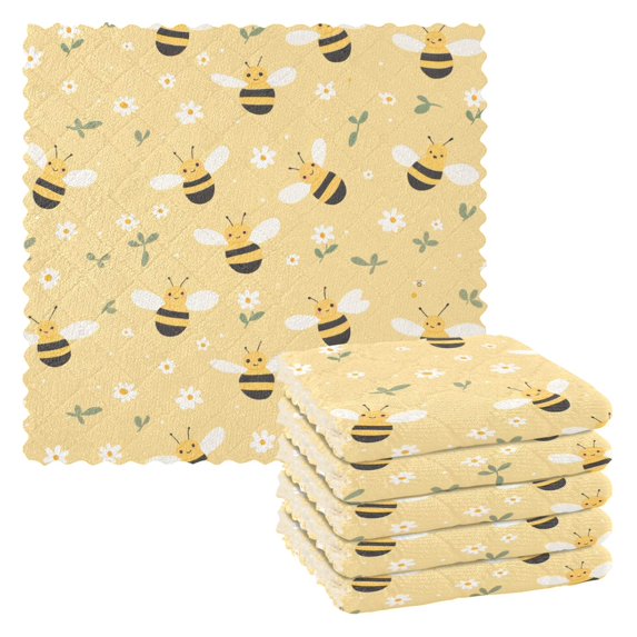 Yayeee 6 Pack Kitchen Dish Cloths Set for Washing Soft Drying Absorbent Microfiber Towels, Cute Bee Pattern