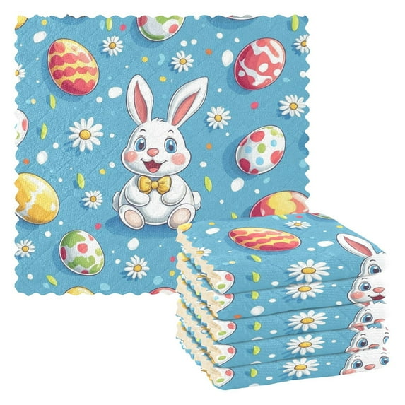 Yayeee 6 Pack Kitchen Dishcloths for Washing Dishes Soft Absorbent Microfiber Towels, Easter Bunny Pattern