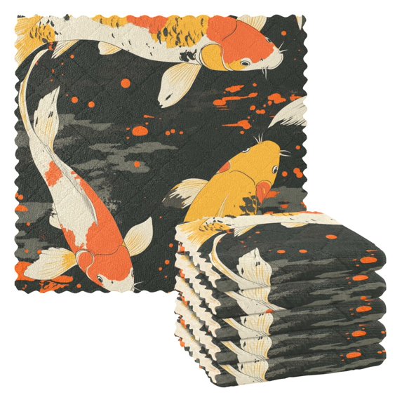 Yayeee 6 Pack Kitchen Dish Cloths Set for Washing Soft Drying Absorbent Microfiber Towels, Fish Pattern
