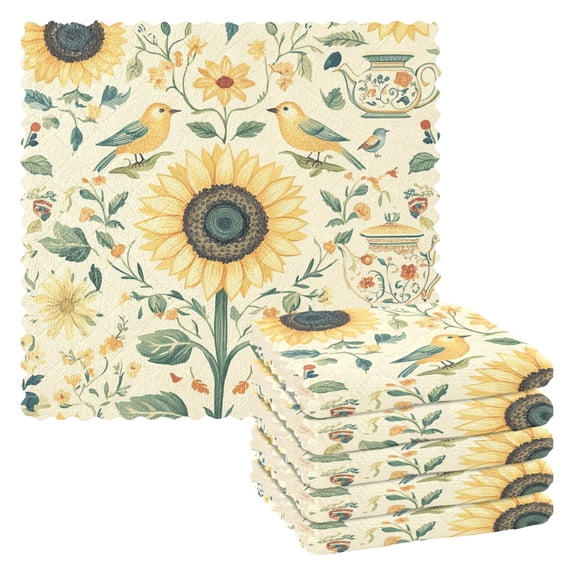 Yayeee 6 Pack Kitchen Dishcloths for Washing Dishes Soft Absorbent Microfiber Towels, Floral Birds Pattern
