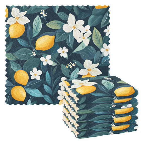 Yayeee 6 Pack Kitchen Dish Cloths Set for Washing Soft Drying Absorbent Microfiber Towels, Floral Lemon