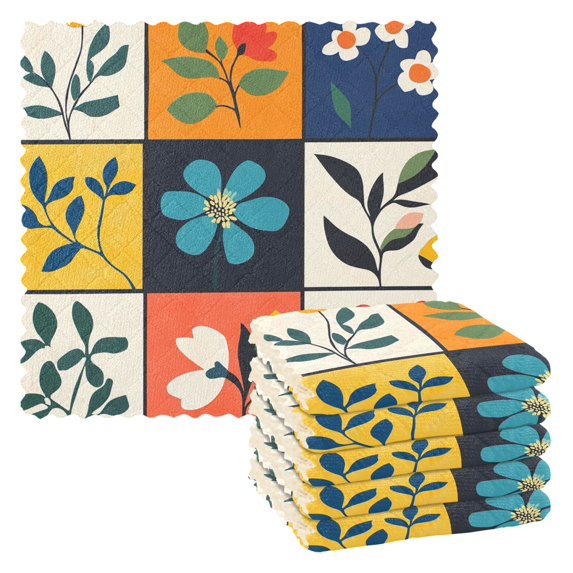 Yayeee 6 Pack Kitchen Dish Cloths Set for Washing Soft Drying Absorbent Microfiber Towels, Floral Patterns