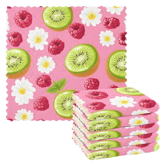 Yayeee 6 Pack Kitchen Dish Cloths Set for Washing Soft Drying Absorbent Microfiber Towels, Floral Raspberries