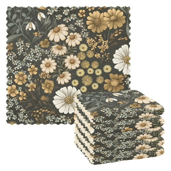 Yayeee 6 Pack Kitchen Dish Cloths Set for Washing Soft Drying Absorbent Microfiber Towels, Floral Wilderness Pattern