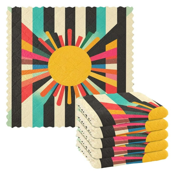 Yayeee 6 Pack Kitchen Dishcloths for Washing Dishes Soft Absorbent Microfiber Towels, Geometric Sun
