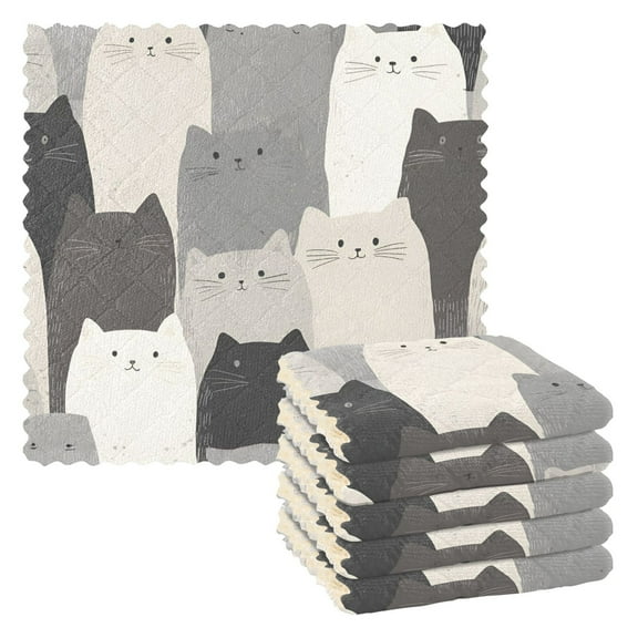 Yayeee 6 Pack Kitchen Dishcloths for Washing Dishes Soft Absorbent Microfiber Towels, Gray Cute Cats