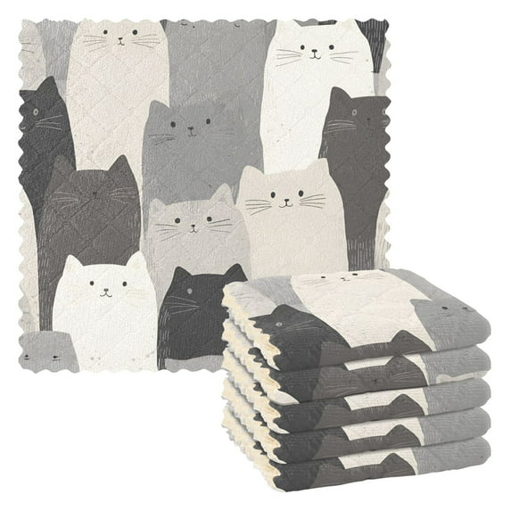 Yayeee 6 Pack Kitchen Dishcloths for Washing Dishes Soft Absorbent Microfiber Towels, Gray Cute Cats