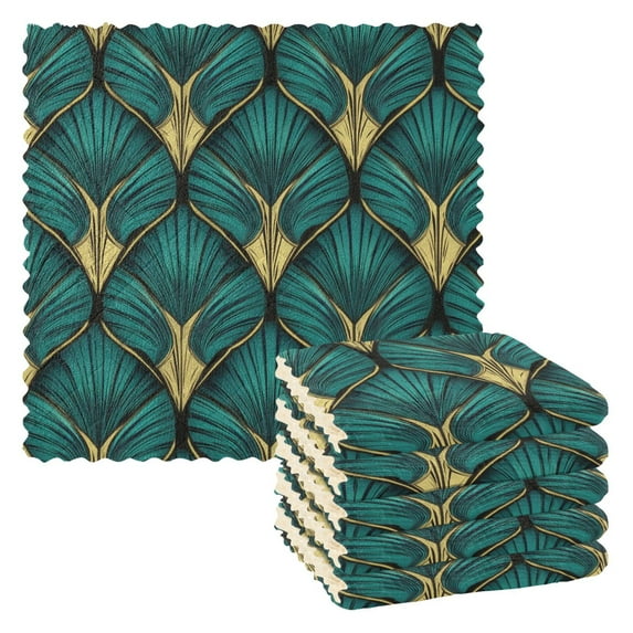 Yayeee 6 Pack Kitchen Dish Cloths Set for Washing Soft Drying Absorbent Microfiber Towels, Green Abstract Pattern