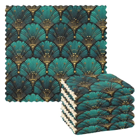 Yayeee 6 Pack Kitchen Dish Cloths Set for Washing Soft Drying Absorbent Microfiber Towels, Green Art Abstract Pattern