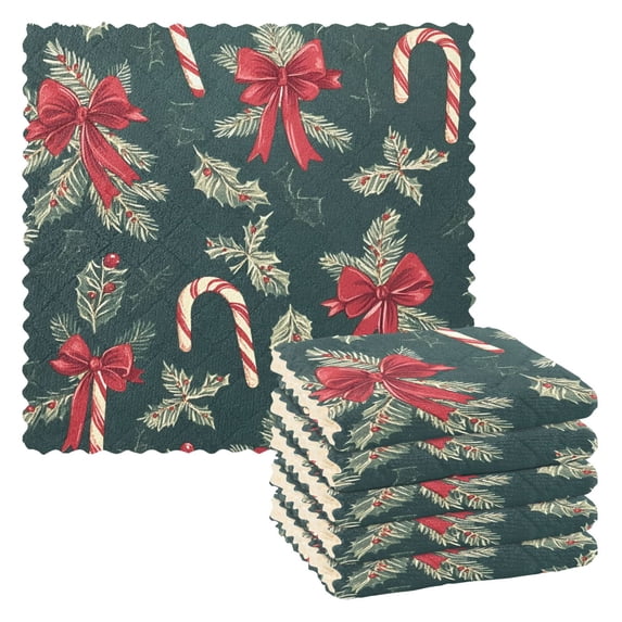 Yayeee 6 Pack Kitchen Dish Cloths Set for Washing Soft Drying Absorbent Microfiber Towels, Green Christmas Candy Canes