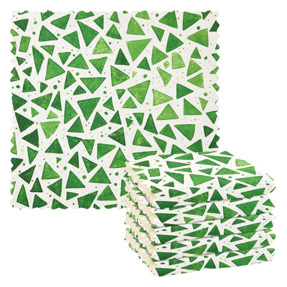 Yayeee 6 Pack Kitchen Dish Cloths Set for Washing Soft Drying Absorbent Microfiber Towels, Green Dot Triangles Pattern