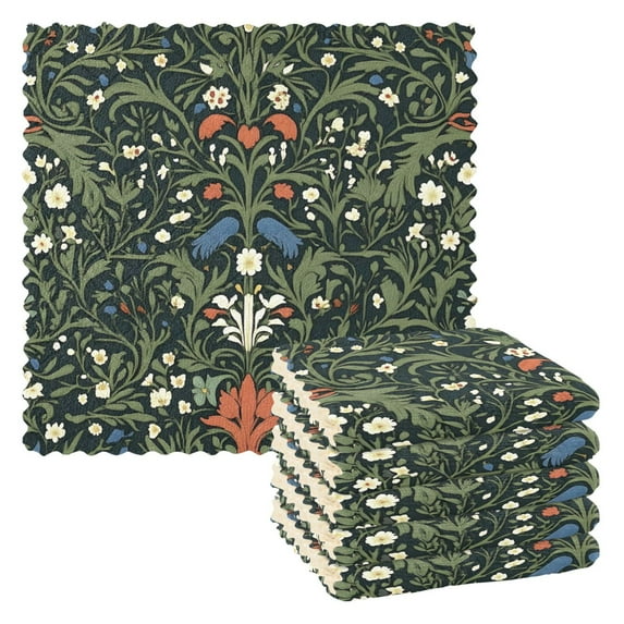 Yayeee 6 Pack Kitchen Dishcloths for Washing Dishes Soft Absorbent Microfiber Towels, Green Flowers Pattern