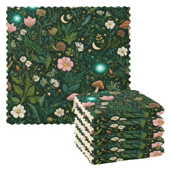 Yayeee 6 Pack Kitchen Dish Cloths Set for Washing Soft Drying Absorbent Microfiber Towels, Green Forest Pattern