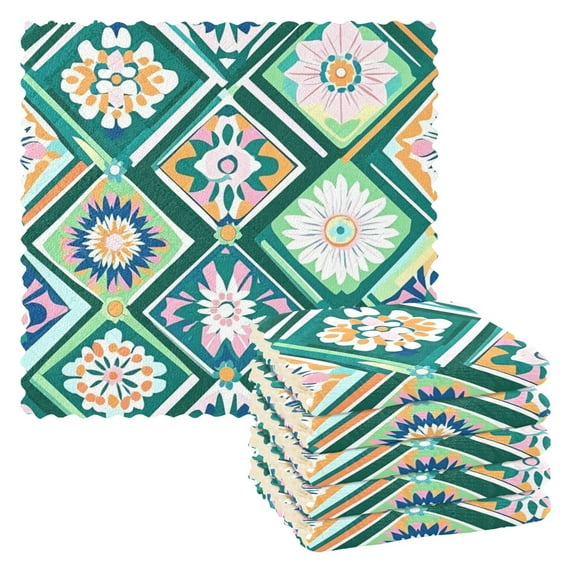 Yayeee 6 Pack Kitchen Dishcloths for Washing Dishes Soft Absorbent Microfiber Towels, Green Geometric Flowers