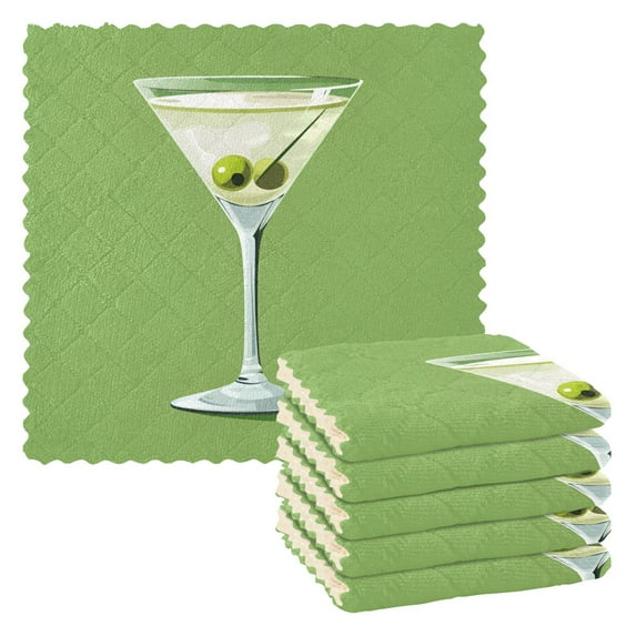 Yayeee 6 Pack Kitchen Dishcloths for Washing Dishes Soft Absorbent Microfiber Towels, Green Martini Glass