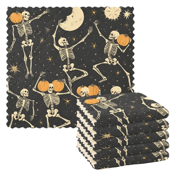 Yayeee 6 Pack Kitchen Dishcloths for Washing Dishes Soft Absorbent Microfiber Towels, Halloween Dancing