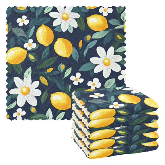 Yayeee 6 Pack Kitchen Dish Cloths Set for Washing Soft Drying Absorbent Microfiber Towels, Lemon Flowers
