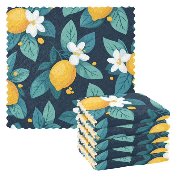 Yayeee 6 Pack Kitchen Dish Cloths Set for Washing Soft Drying Absorbent Microfiber Towels, Lemon Leaves