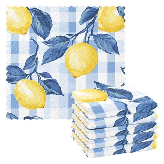 Yayeee 6 Pack Kitchen Dish Cloths Set for Washing Soft Drying Absorbent Microfiber Towels, Light Blue Lemon