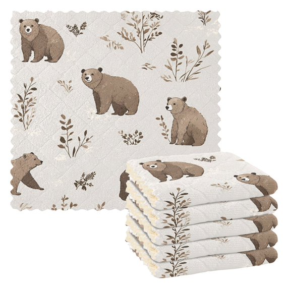 Yayeee 6 Pack Kitchen Dish Cloths Set for Washing Soft Drying Absorbent Microfiber Towels, Light Gray Bears