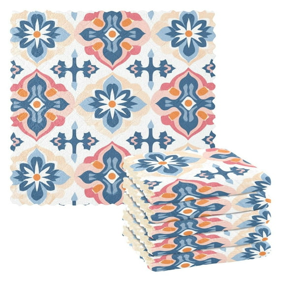 Yayeee 6 Pack Kitchen Dishcloths for Washing Dishes Soft Absorbent Microfiber Towels, Navy Blossom Mosaic