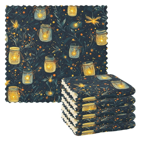 Yayeee 6 Pack Kitchen Dishcloths for Washing Dishes Soft Absorbent Microfiber Towels, Orange Fireflies Pattern
