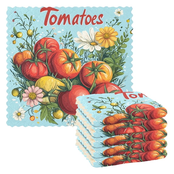 Yayeee 6 Pack Kitchen Dish Cloths Set for Washing Soft Drying Absorbent Microfiber Towels, Orange Floral Tomatoes
