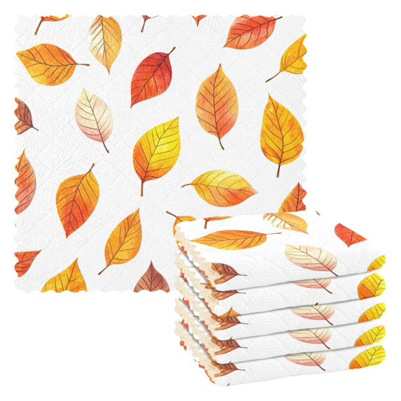 Yayeee 6 Pack Kitchen Dish Cloths Set for Washing Soft Drying Absorbent Microfiber Towels, Orange Leaves