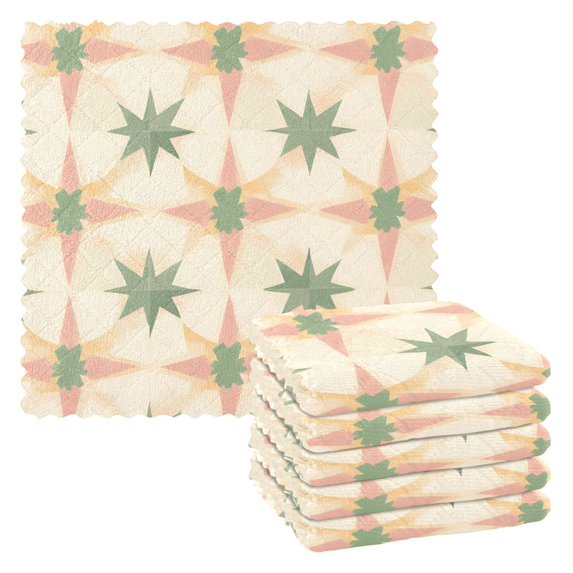 Yayeee 6 Pack Kitchen Dish Cloths Set for Washing Soft Drying Absorbent Microfiber Towels, Pastel Beige Geometric
