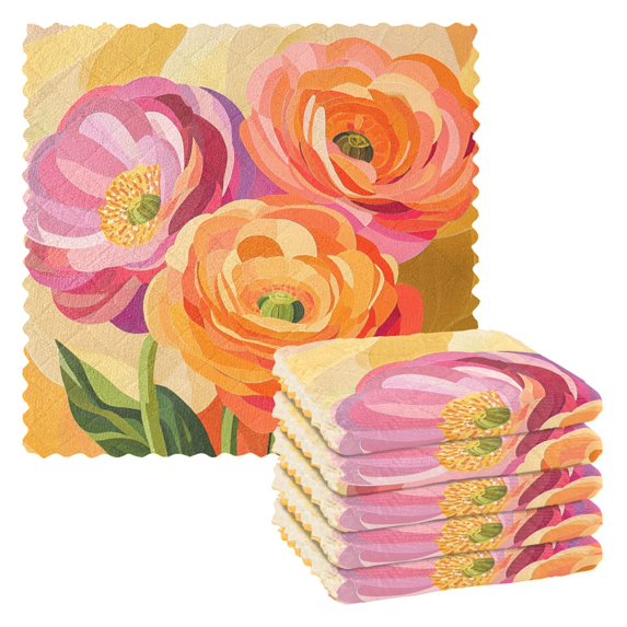 Yayeee 6 Pack Kitchen Dish Cloths Set for Washing Soft Drying Absorbent Microfiber Towels, Pink Abstract Floral