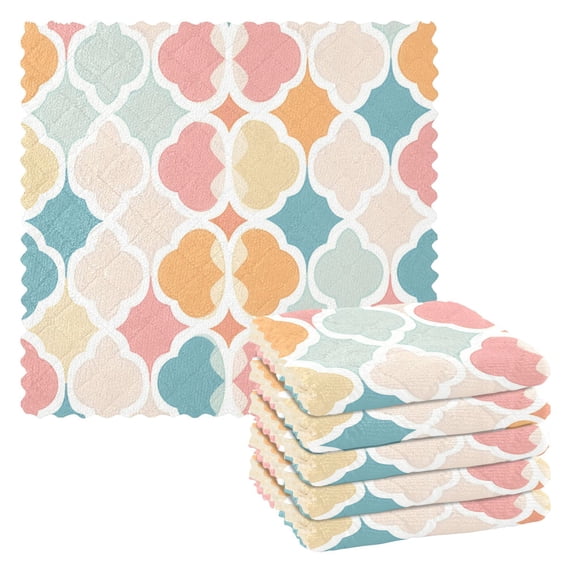 Yayeee 6 Pack Kitchen Dish Cloths Set for Washing Soft Drying Absorbent Microfiber Towels, Pink Abstract Pattern