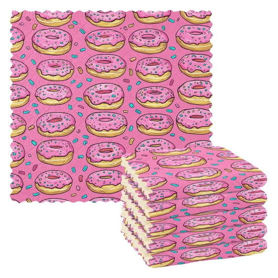 Yayeee 6 Pack Kitchen Dishcloths for Washing Dishes Soft Absorbent Microfiber Towels, Pink Doughnuts