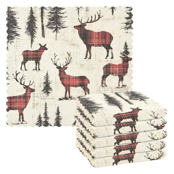 Yayeee 6 Pack Kitchen Dishcloths for Washing Dishes Soft Absorbent Microfiber Towels, Plaid Deer