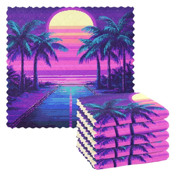 Yayeee 6 Pack Kitchen Dishcloths for Washing Dishes Soft Absorbent Microfiber Towels, Purple Digital Art